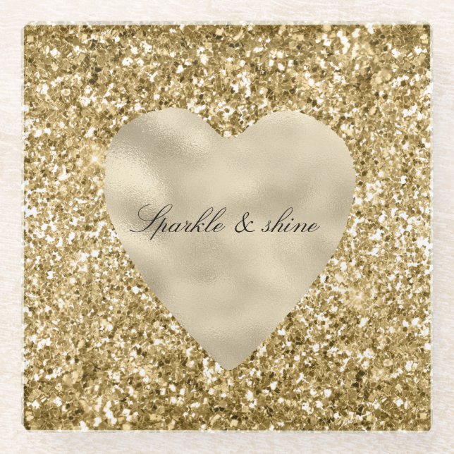 Heart of Gold Glitter Personalized             Glass Coaster (Front)