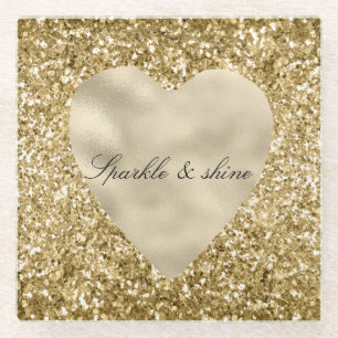 Heart of Gold Glitter Personalized        Glass Coaster