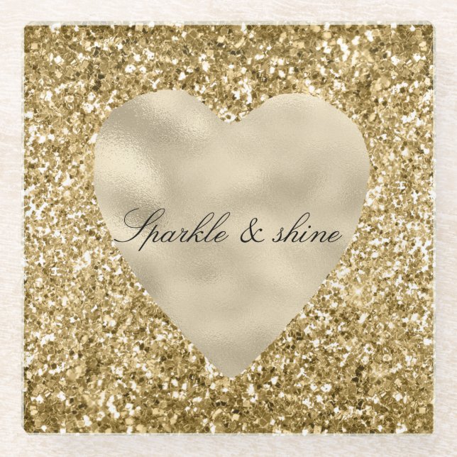 Heart of Gold Glitter Personalized        Glass Coaster (Front)