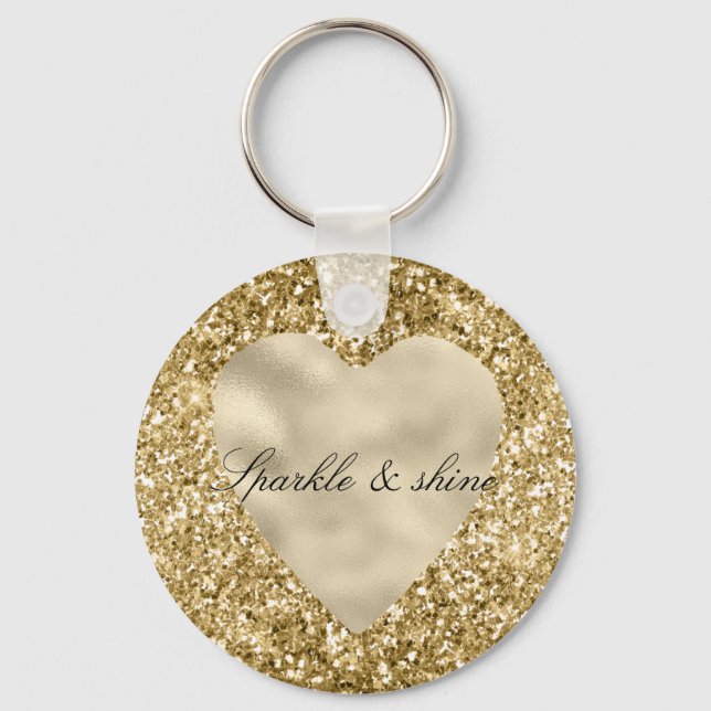 Heart of Gold Glitter Personalized            Keychain (Front)
