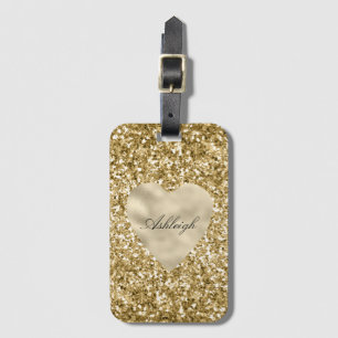 Heart of Gold Glitter Personalized              Luggage Tag
