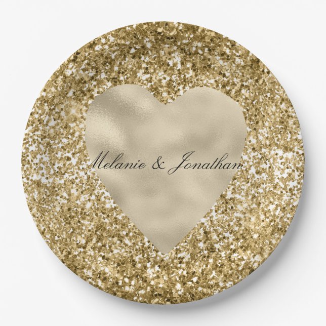 Heart of Gold Glitter Personalized Paper Plate (Front)