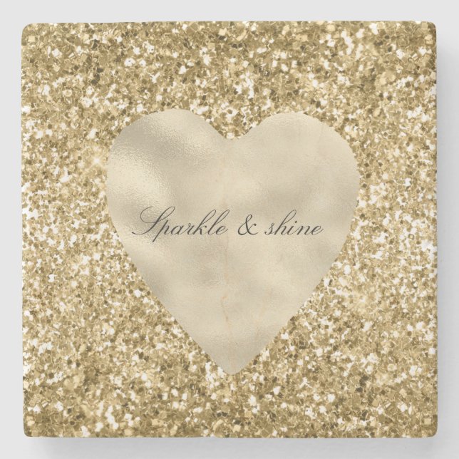 Heart of Gold Glitter Personalized             Stone Coaster (Front)
