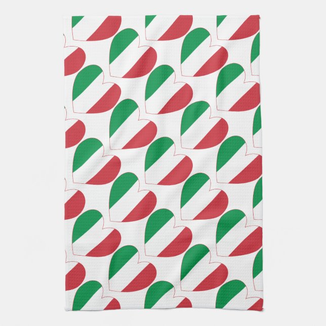 Heart of Italy Flag Tiled Kitchen Towel (Vertical)