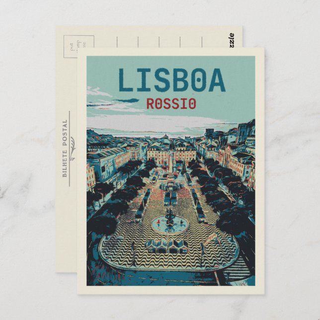 Heart of Lisbon's Charm Rossio Square illustration Postcard (Front/Back)