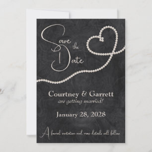 Heart of Pearls on Black Wedding Save The Date