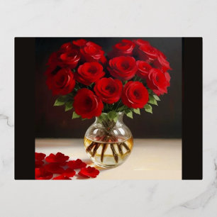 Heart of Roses Foil Holiday Postcard