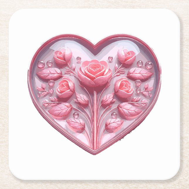 Heart Of Roses Square Paper Coaster (Front)