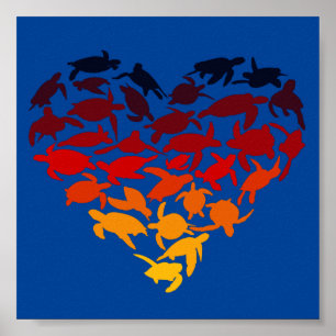 Heart of Sea Turtles Turtle Lover Colourful Sea Poster