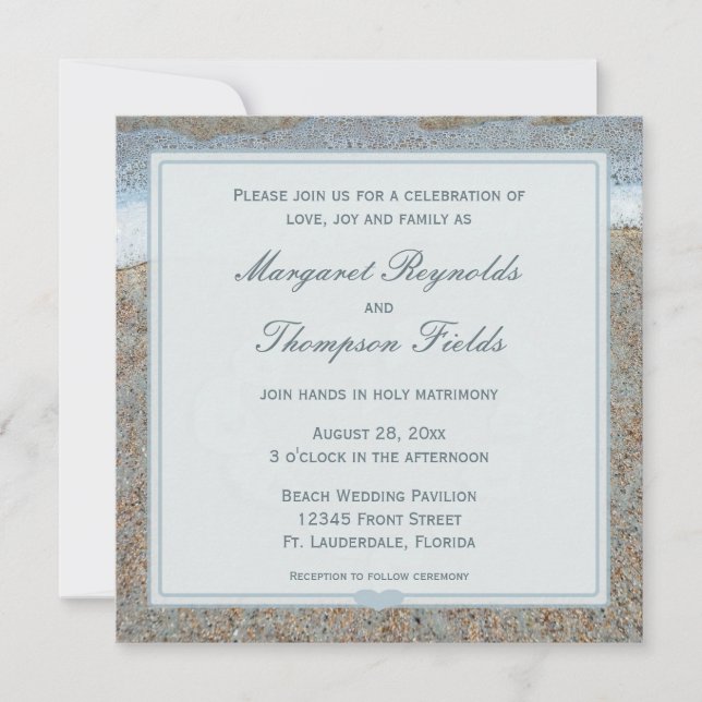 Heart of Seashells on the Beach Wedding Invitation (Front)