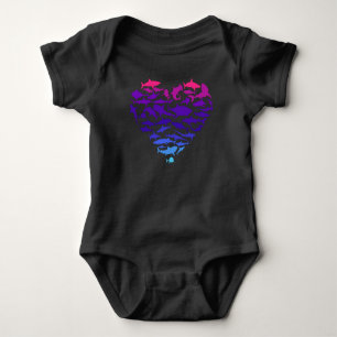 Heart of Sharks Shark Lover Colourful Sea Life Baby Bodysuit