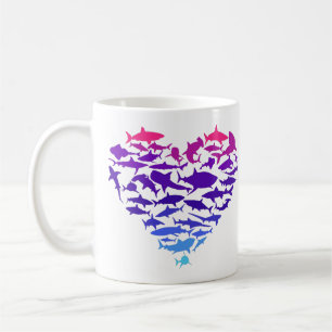 Heart of Sharks Shark Lover Colourful Sea Life Coffee Mug