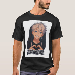 Heart of Silver Anime Boy - Aesthetic Heart Hands  T-Shirt