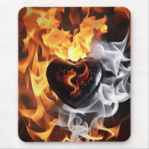 Heart of stone amidst flames mouse pad