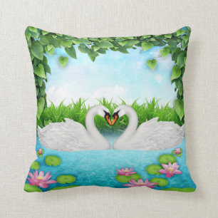 Heart of swans throw pillow