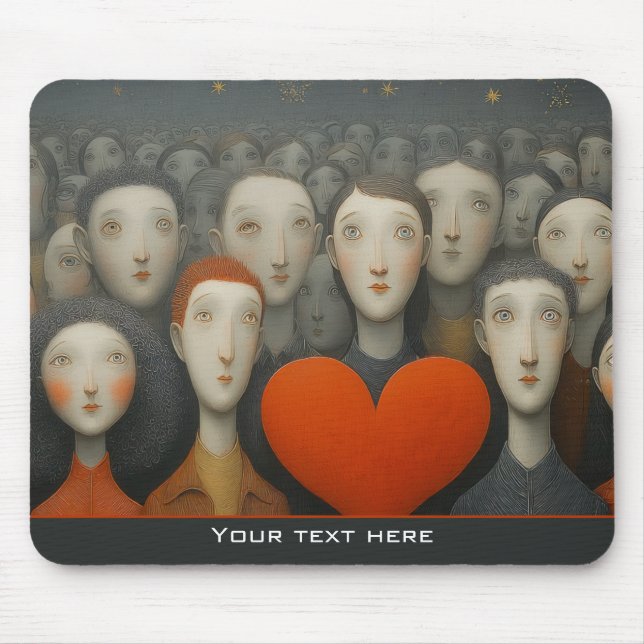 Heart of the Crowd Whimsical Folk Art  Mouse Pad (Front)