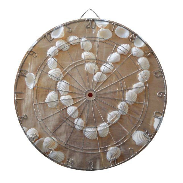 Heart of White Sea Shells, Summer Beach Ocean Love Dartboard (Front)