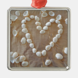 Heart of White Sea Shells, Summer Beach Ocean Love Metal Ornament