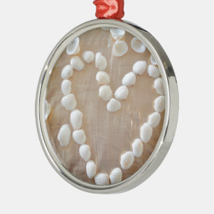 Heart of White Sea Shells, Summer Beach Ocean Love Metal Ornament