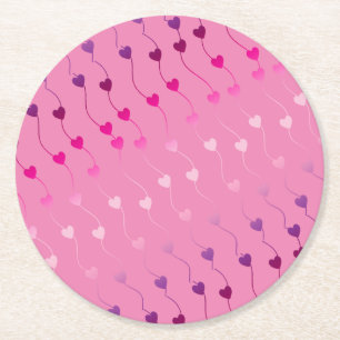 Heart on a String Pattern Gradient Pink ID628 Round Paper Coaster