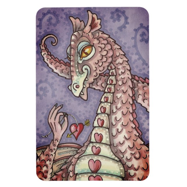 HEART ON A STRING PINK DRAGON VALENTINE, FANTASY MAGNET (Vertical)