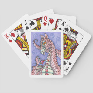 HEART ON A STRING PINK DRAGON VALENTINE, FANTASY PLAYING CARDS