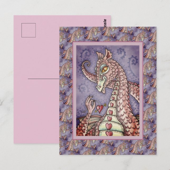HEART ON A STRING PINK DRAGON VALENTINE, FANTASY POSTCARD (Front/Back)