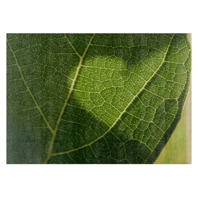Heart on a Sunlit Leaf Glass Tray Cutting Board (Front)