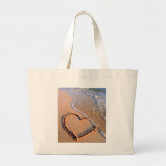 heart on beach large tote bag