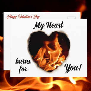 Heart on Fire Photographic Flames Valentines Day Postcard