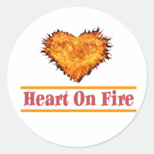 Heart on Fire Word Art Design Classic Round Sticker