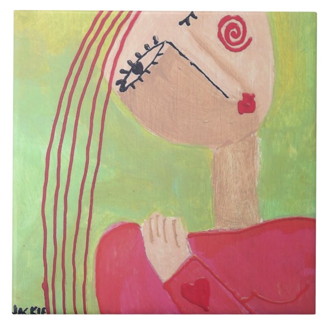 Heart on Her Sleeve Abstract Art Tile (Front)