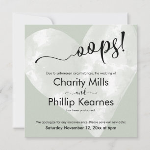 Heart on Sage Green Oops! Postponed Wedding Card