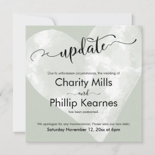 Heart on Sage Green Update Postponed Wedding Card