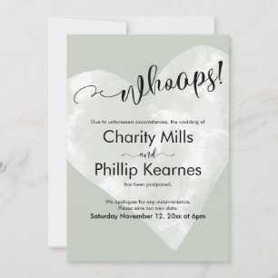 Heart on Sage Green Whoops! Postponed Wedding Card