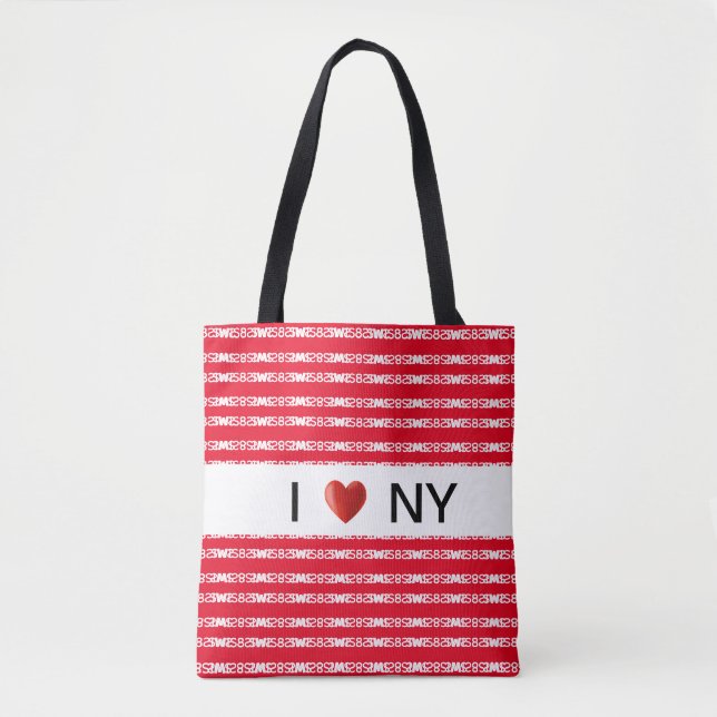 Heart on stylish white & red striped pattern tote bag (Front)