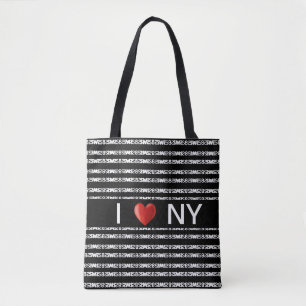 Heart on stylish white striped pattern on black tote bag