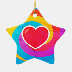 Heart on Swirls Personalized Star Shaped Christmas Ceramic Ornament
