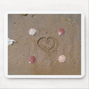 heart on the beach pink shells mouse pad