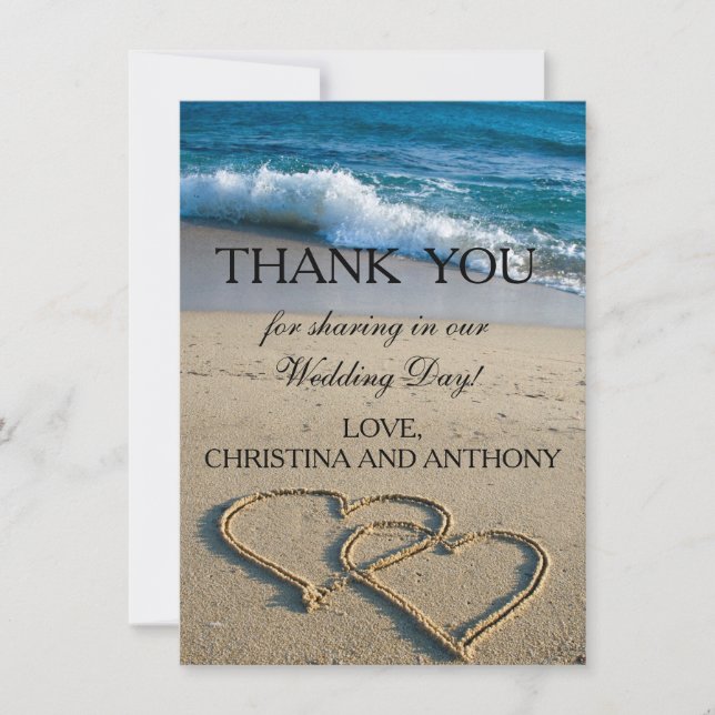Heart on the Shore Beach Wedding Merci Note (Devant)