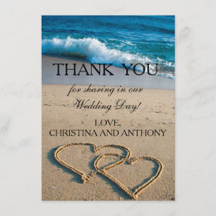 Heart on the Shore Beach Wedding Thank You Note