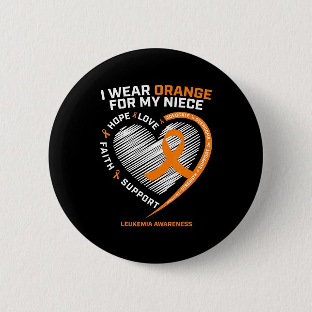 Heart Orange Ribbon For My Niece Leukaemia Awarene 2 Inch Round Button (Front)