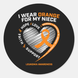 Heart Orange Ribbon For My Niece Leukemia Awarenes Classic Round Sticker