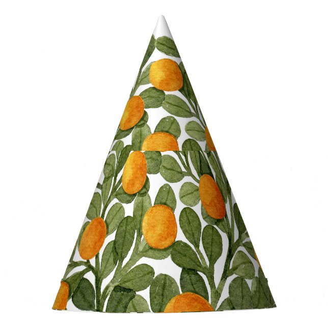 Heart Oranges: Green Branches Love. Party Hat (Front)