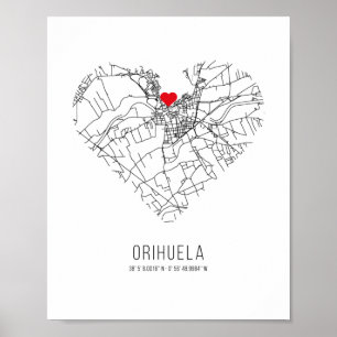 Heart Orihuela City Map (Spain) Poster