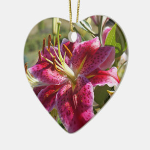 Heart Ornaments Pink Lily Flowers Floral Holidays