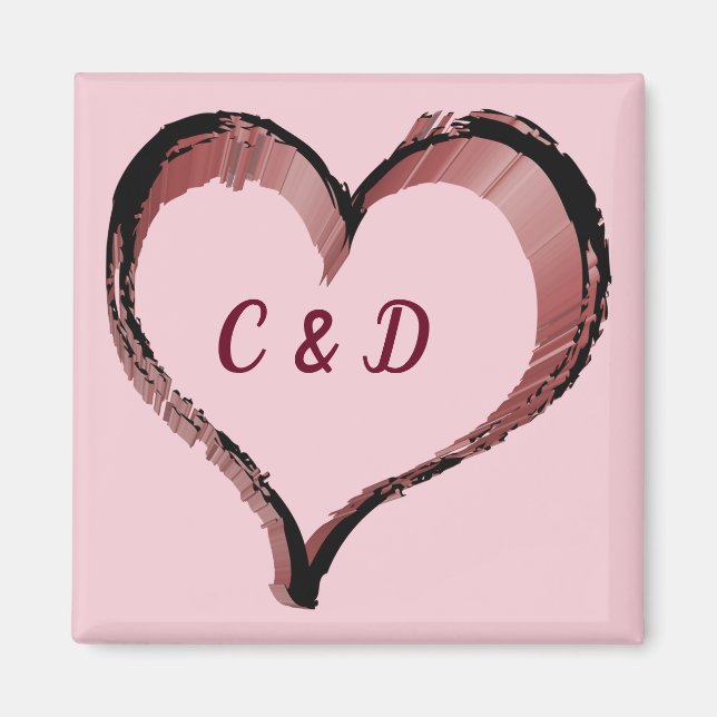 Heart Outlined with Personal Initials on Pink Magnet (Front)