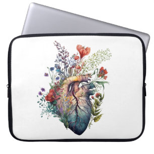 Heart overgrown with florals (cutout) - anatomy  laptop sleeve