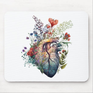 Heart overgrown with florals (cutout) - anatomy  mouse pad