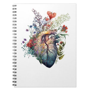 Heart overgrown with florals (cutout) - anatomy  notebook
